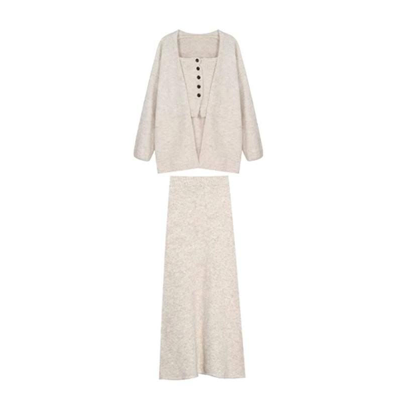 VENICEW Two Piece Skirt Sets Women's Crew Neck Moderate Mid Length