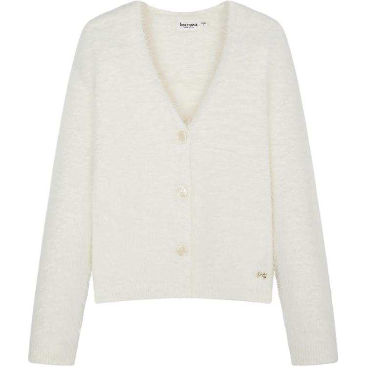 Teenie Weenie Knitwear Women's Ivory White V Neck Moderate Cardigan