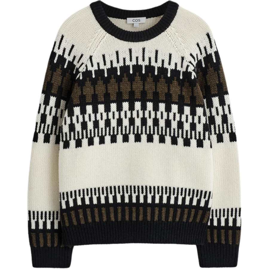 COS Knitwear Men's Cream/Black/Brown Crew Neck Moderate Other
