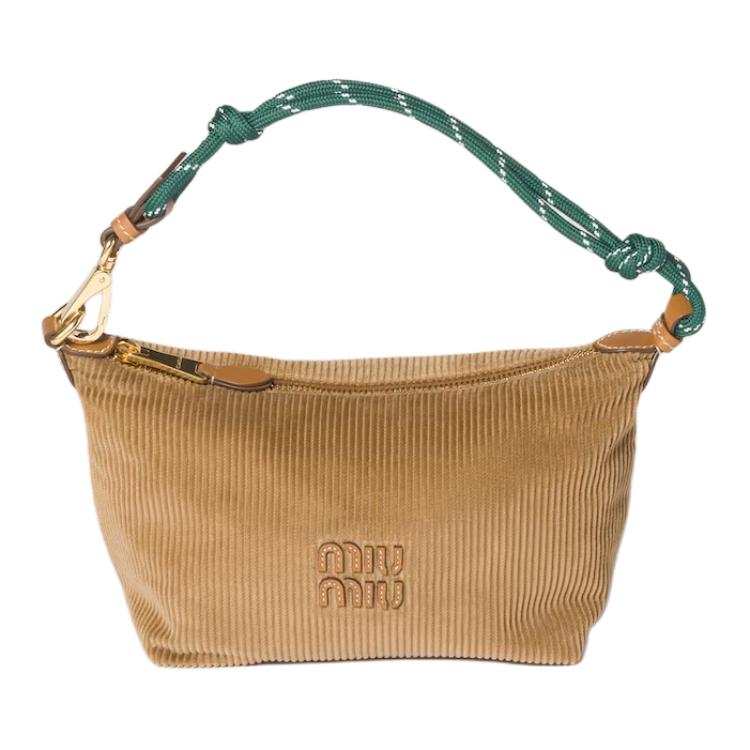 MIU MIU Fabric Handbag Mini Women's Cinnamon & Green