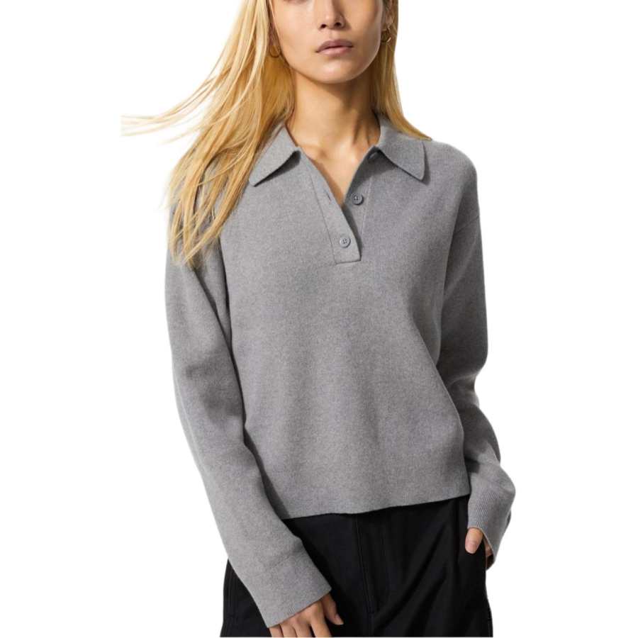 UNIQLO Knitwear Women's Gray Polo Collar Moderate