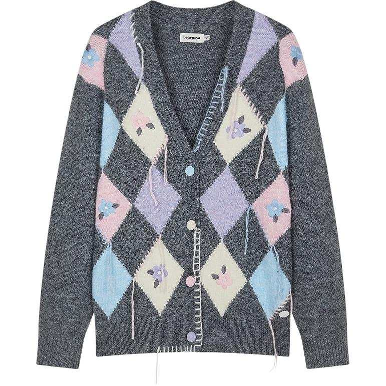 Teenie Weenie Knitwear Women's Medium Gray V Neck Moderate Cardigan