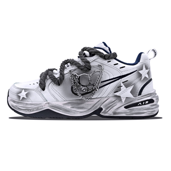 Nike Nike Air Monarch 4 PU Synthetic Leather Abrasion Resistant Low top Chunky Sneakers Unisex Gray White