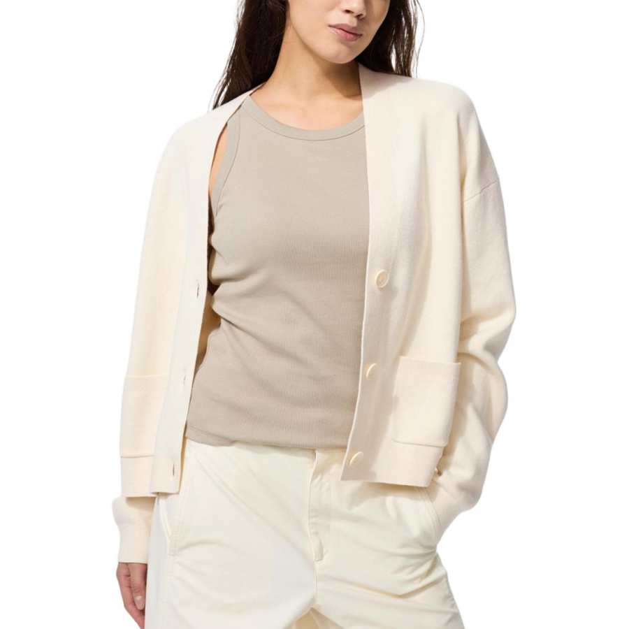 UNIQLO Knitwear Women's Light Beige V Neck Moderate Cardigan