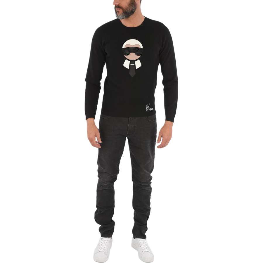 FENDI Sweatshirts Men's Black Crew Neck Moderate Other