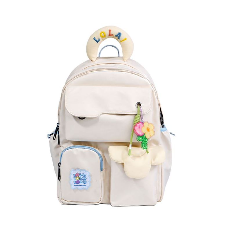 LOLA DESIGN Nylon Backpack Women's Sea Salt White/Cream Yellow/Blue
