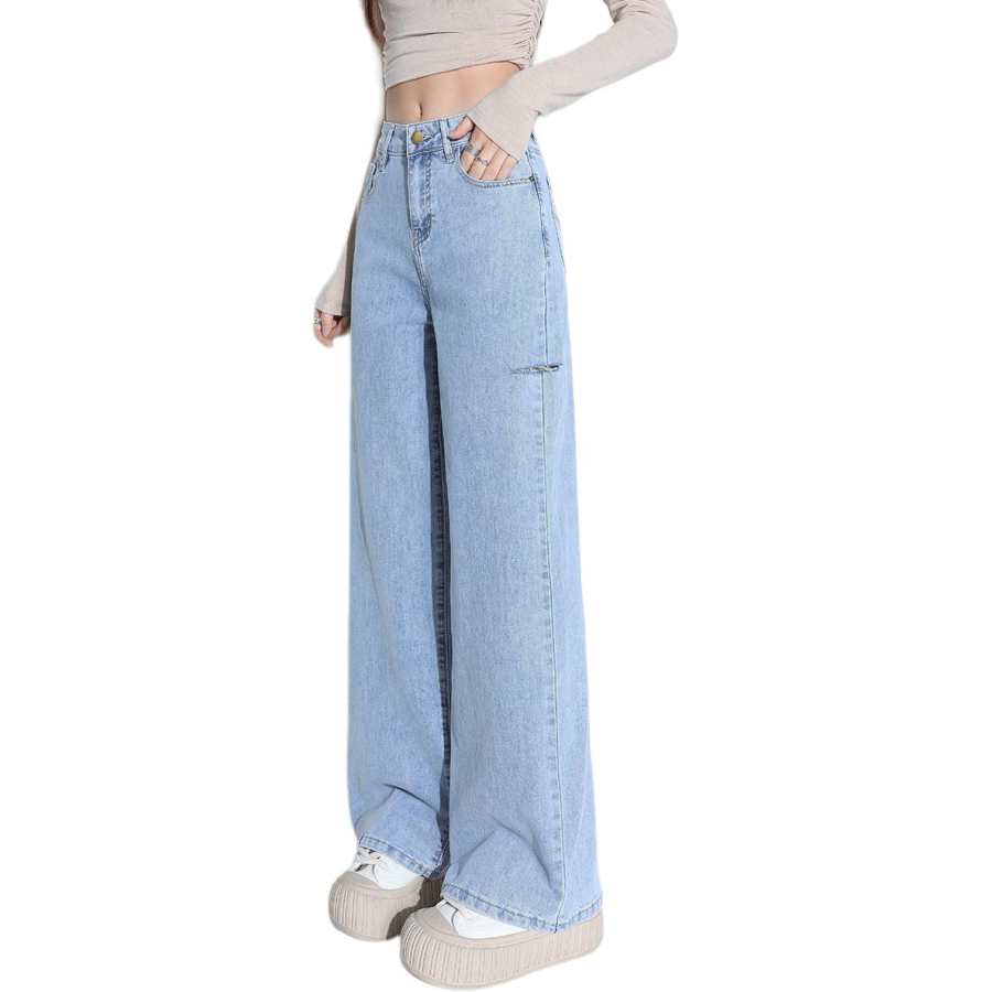Tonlion Jeans Women's Light Blue Moderate Wide Leg Pants