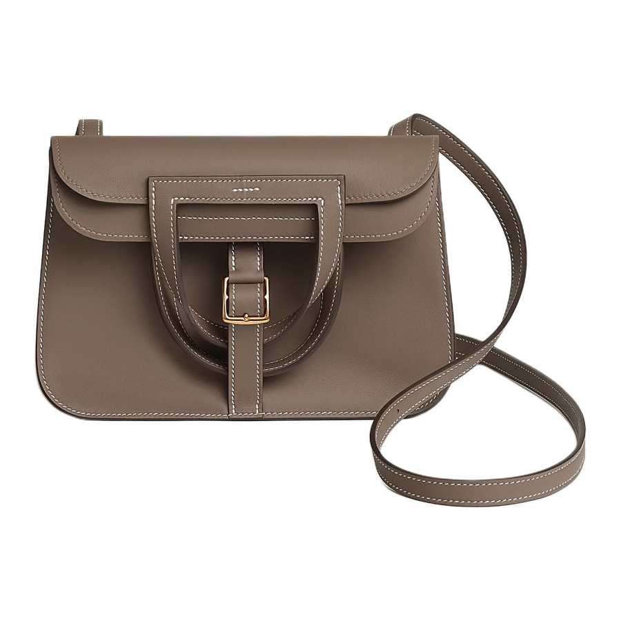 HERMES Halzan Swift Calfskin Crossbody Handbag 22 Unisex Elephant Gray