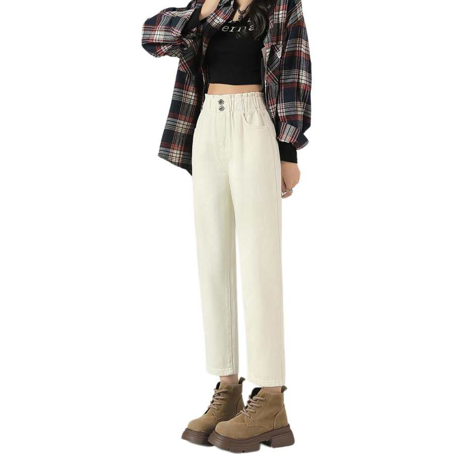 Tonlion Jeans Women's Beige Apricot Moderate Straight Fit Pants