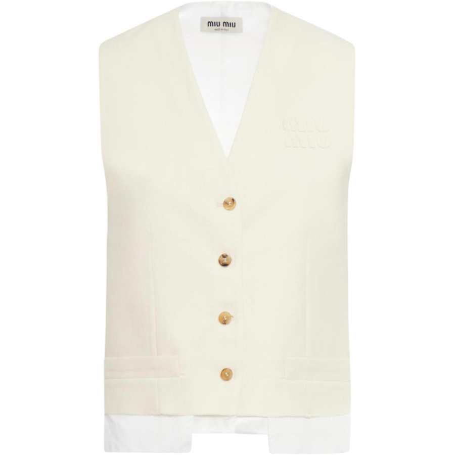 MIU MIU Vests Women's Ecru V Neck Moderate Other