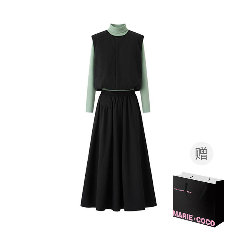 MARIE·COCO Two Piece Skirt Sets Women's Turtleneck Moderate Mid Length