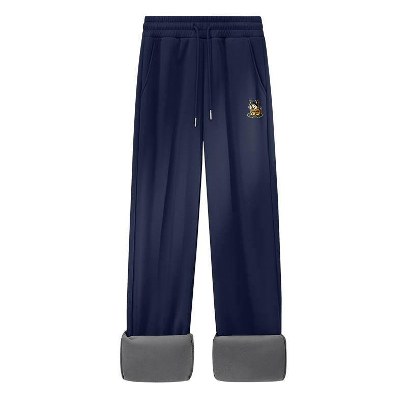 Tonlion Casual Pants Unisex Thickened And Fleece Lined Straight Fit Pants