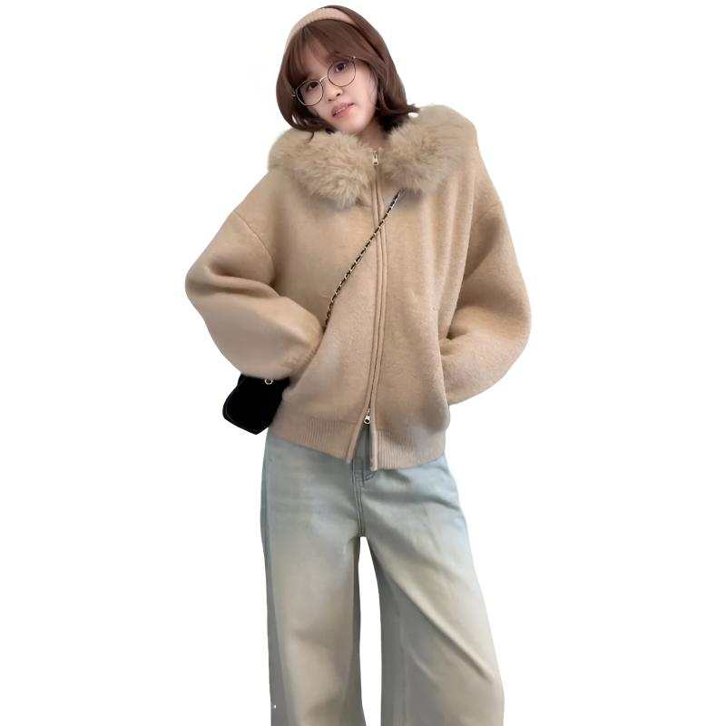 SIXUSICHOU Knitwear Women's Hooded Moderate Cardigan
