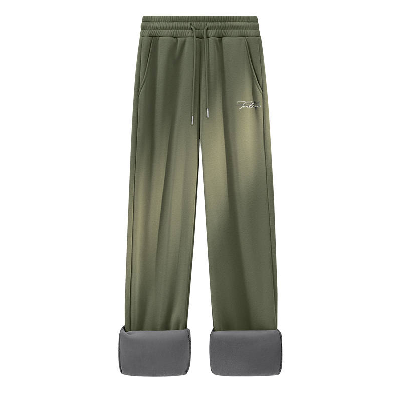 Tonlion Casual Pants Unisex Thickened And Fleece Lined Straight Fit Pants