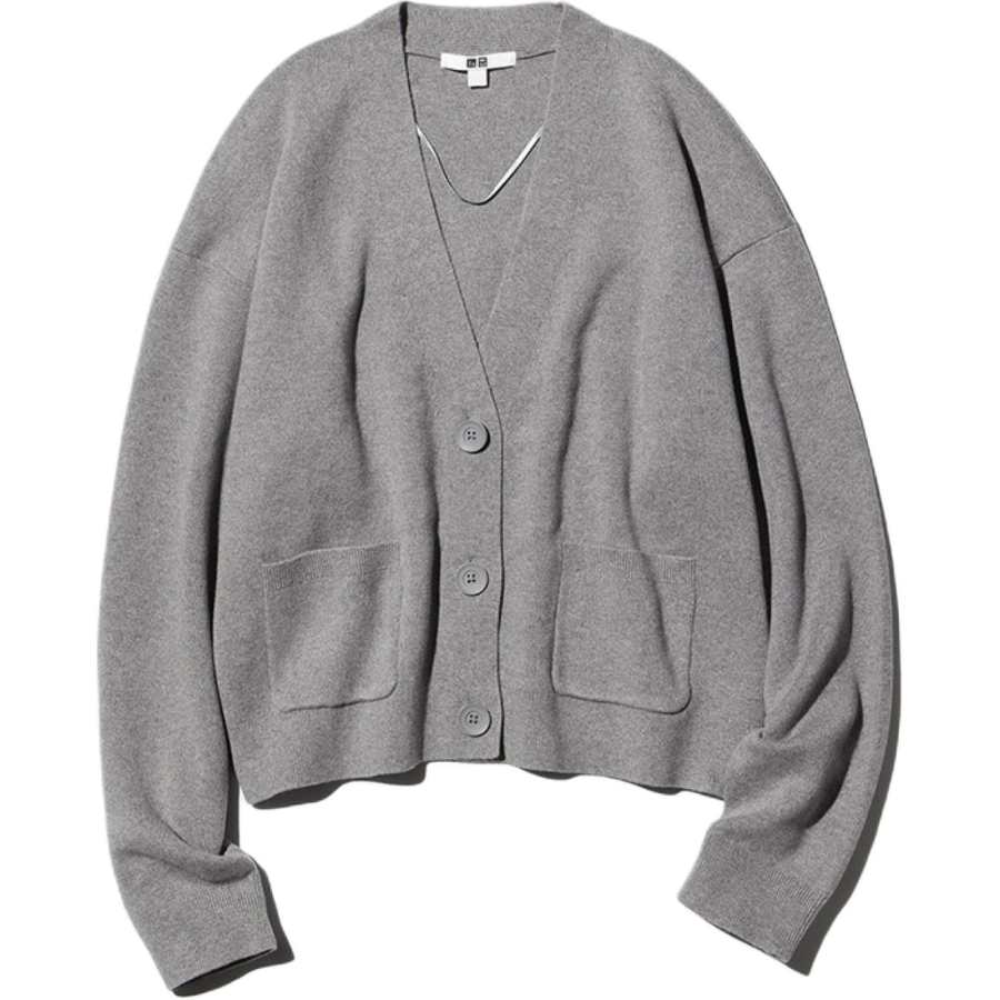 UNIQLO Knitwear Women's Gray V Neck Moderate Cardigan