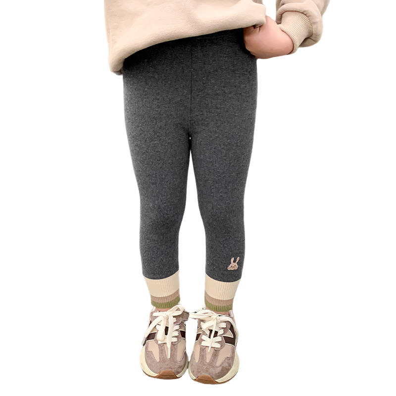 Lanza Casual Leggings Winter Stylish Fleece Lined Rabbit Embroidery Pants Children Aged 3 7 Years Old