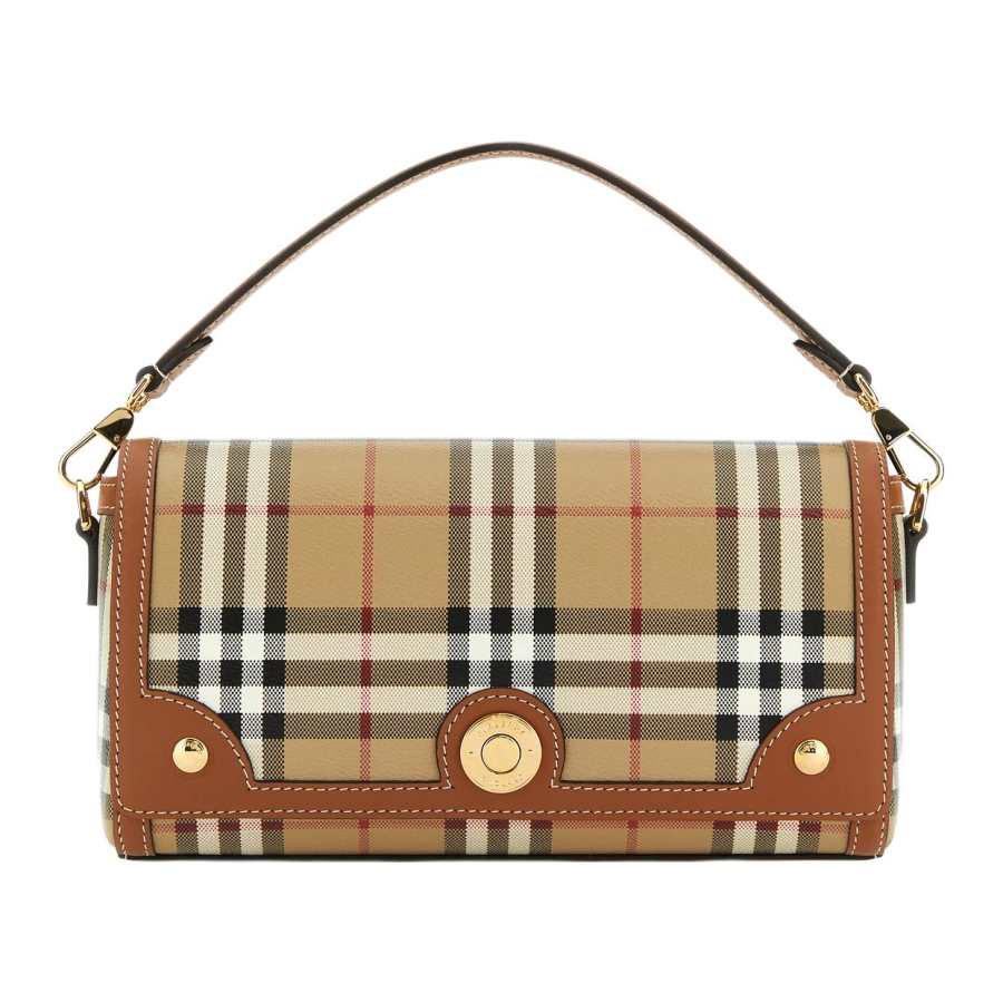 Burberry Note Fabric With Leather Crossbody Handbag Regular Women's Khaki & Brown