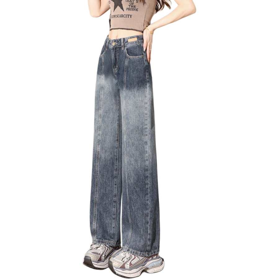 Tonlion Jeans Women's Black Gray Color Moderate Wide Leg Pants