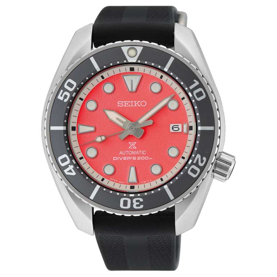 SEIKO Prospe Automatic Mechanical Movement Silicone Strap Watch 45mm Men's Watches Red Watch Dial