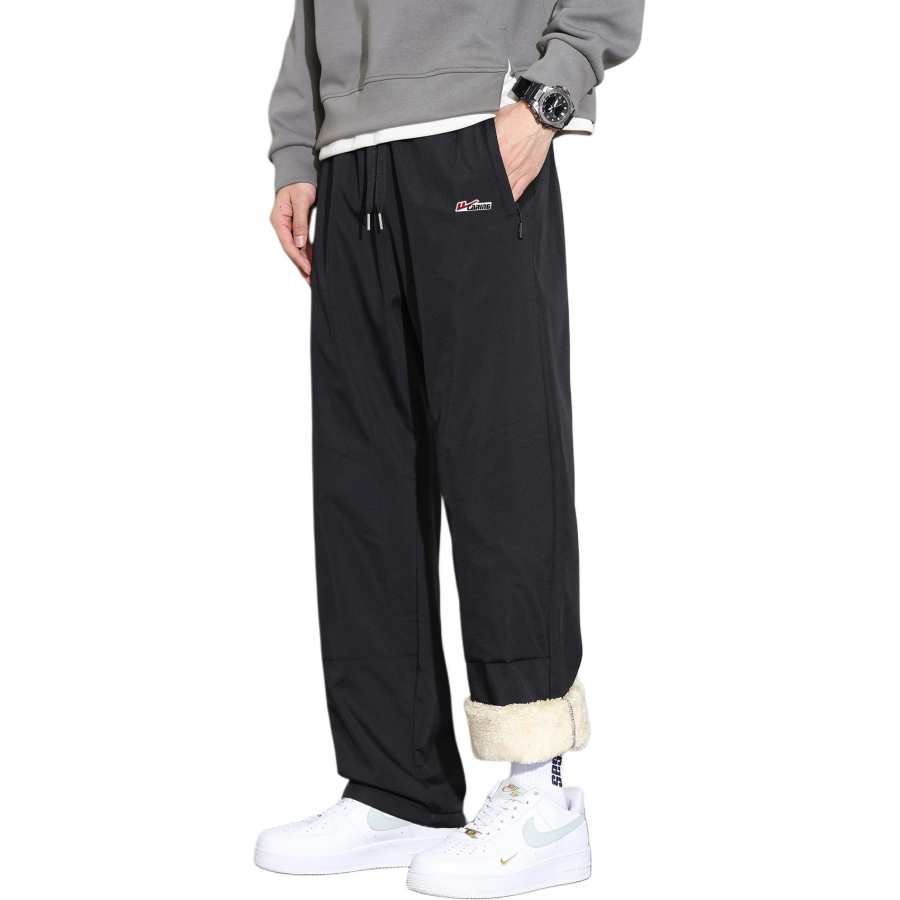 WARRIOR Insulated Pants Unisex Black Fleece Lined DIY Badge Thickened And Fleece Lined Straight Fit Pants