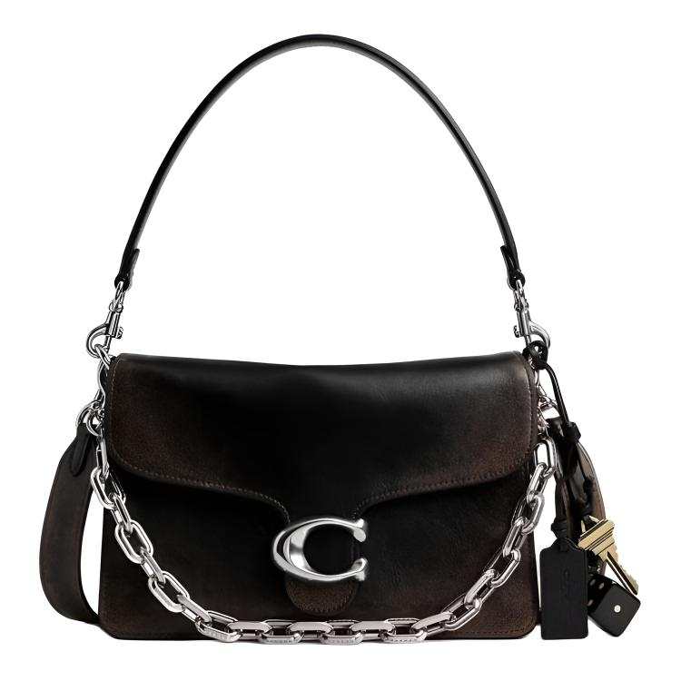 COACH Tabby Cow Leather Shoulder Bag Medium Women's Black & Brown