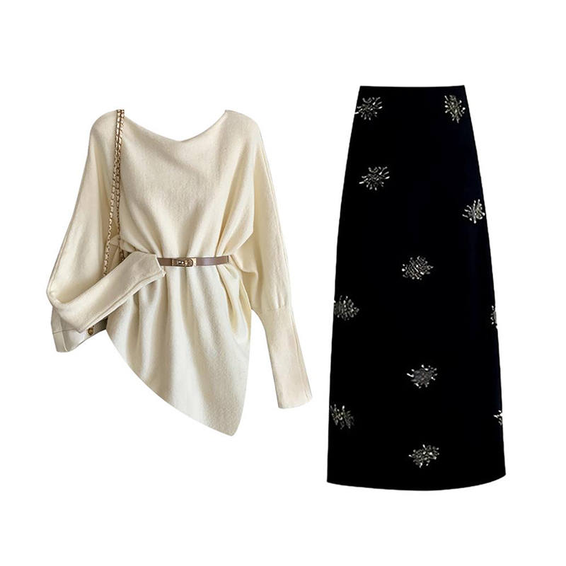 MARIE·COCO Two Piece Skirt Sets Women's Asymmetrical Collar Moderate Mid Length