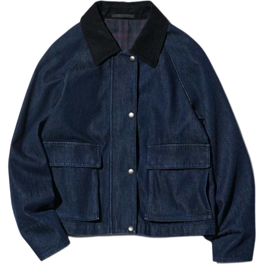 UNIQLO Denim Jackets Women's Navy Blue Lapel Moderate
