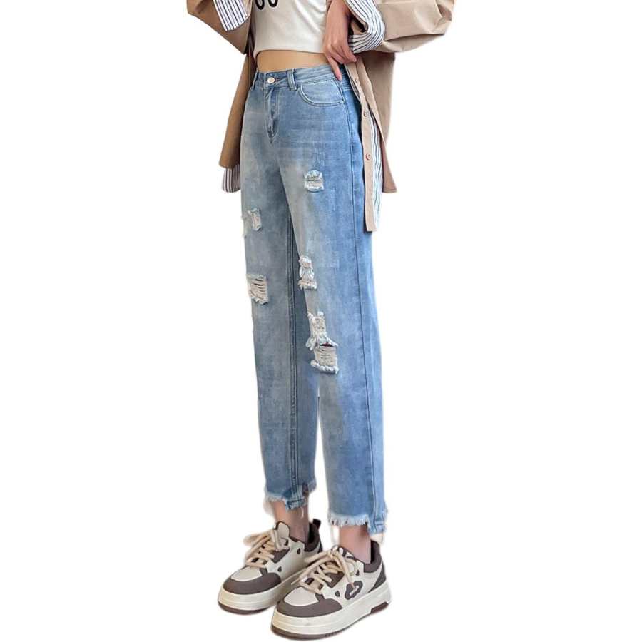 Tonlion Jeans Women's Light Aqua Blue Moderate Tapered Pants