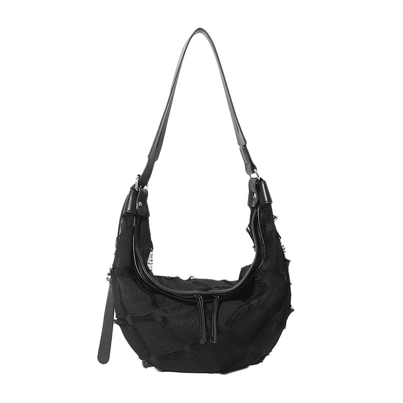 MASTER CANVAS MASTER CANVAS Fabric Semi Round Shoulder Bag, Dumpling Shoulder Bag Regular Women's Black
