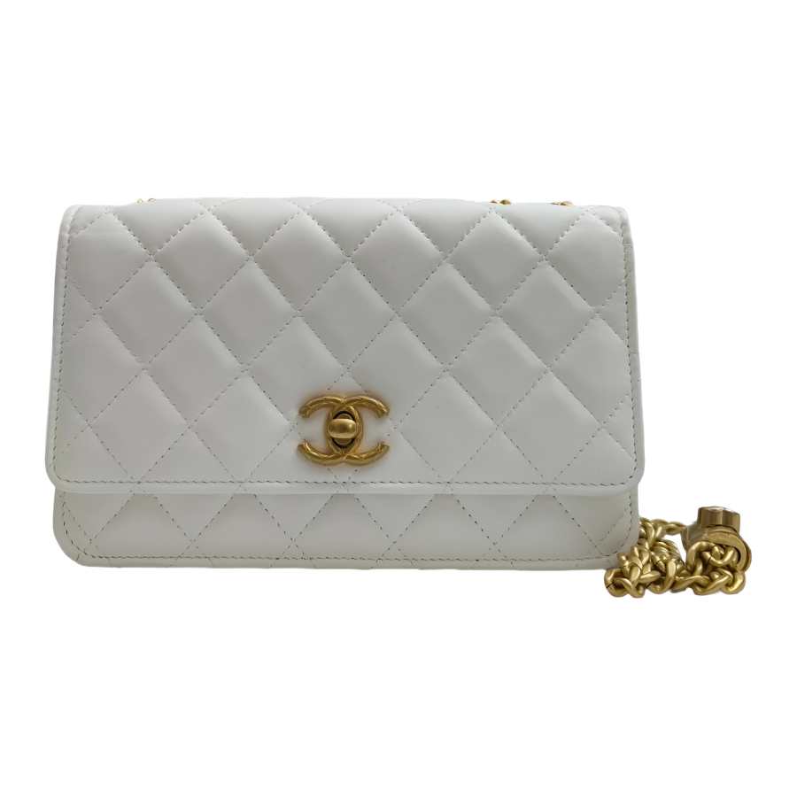 CHANEL WOC Small Gold Ball Sheepskin Shoulder Bag, Crossbody Bag Women's White