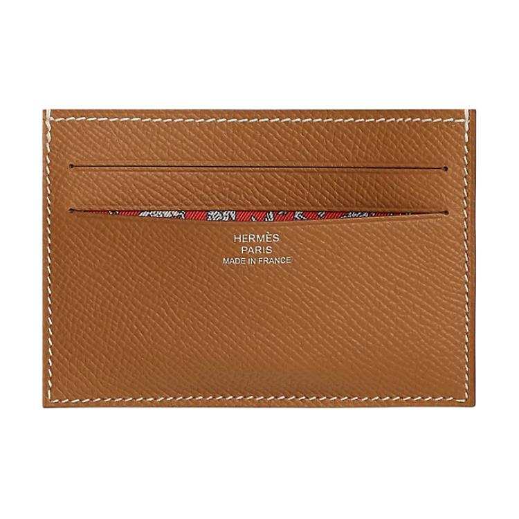 HERMES Citizen Twill Epsom Calfskin Card Holder Men's Gold & Orange & Red