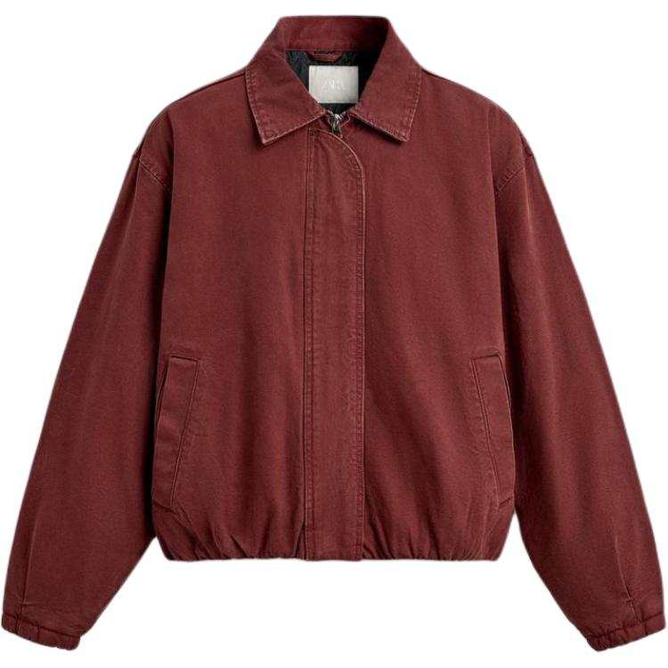 ZARA Denim Jackets Men's Dark Red Color Lapel Moderate Straight Fit