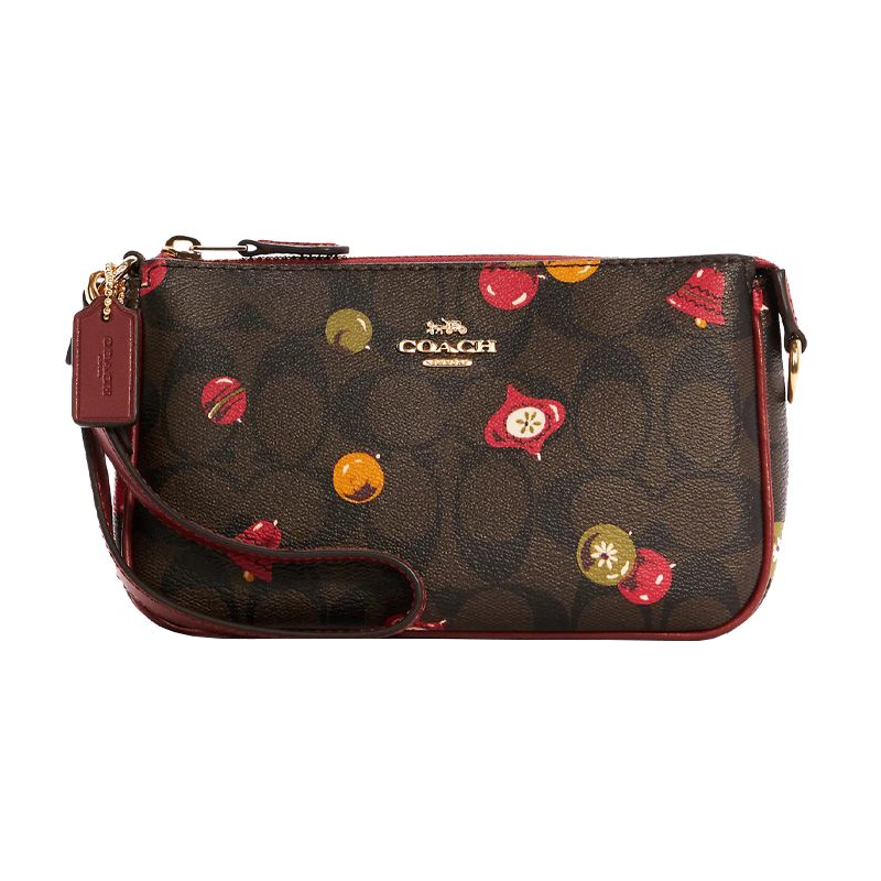 COACH Nolita Coated Canvas With Leather Pochette, Shoulder Bag, Clutch Small Women's Dark Brown