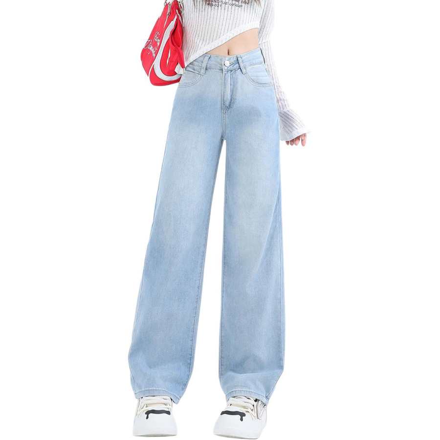 Tonlion Jeans Women's Light Blue Moderate Wide Leg Pants