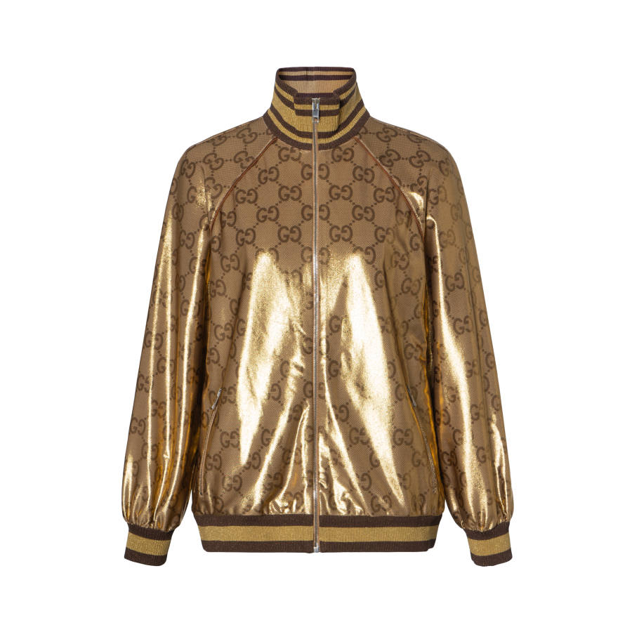 GUCCI Maxi Gg Sparkling Jersey Zip Jacket 'Camel Gold/Multicolor'