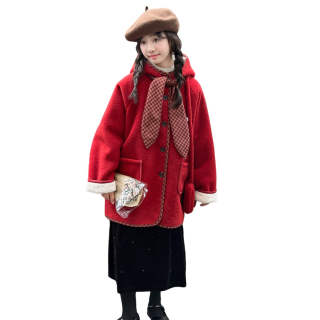 PROTECTCAMEL Padded Jacket Girls Thickened And Fleece Lined Woolen Coat Winter Fashion Mid Length Trench Coat