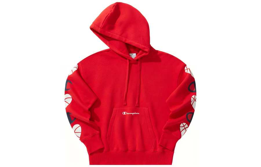 Champion Legacy Collection, Side Sleeve Printed Pattern Pullover Casual Sports Hooded Fleece Lined Sweatshirt Women's