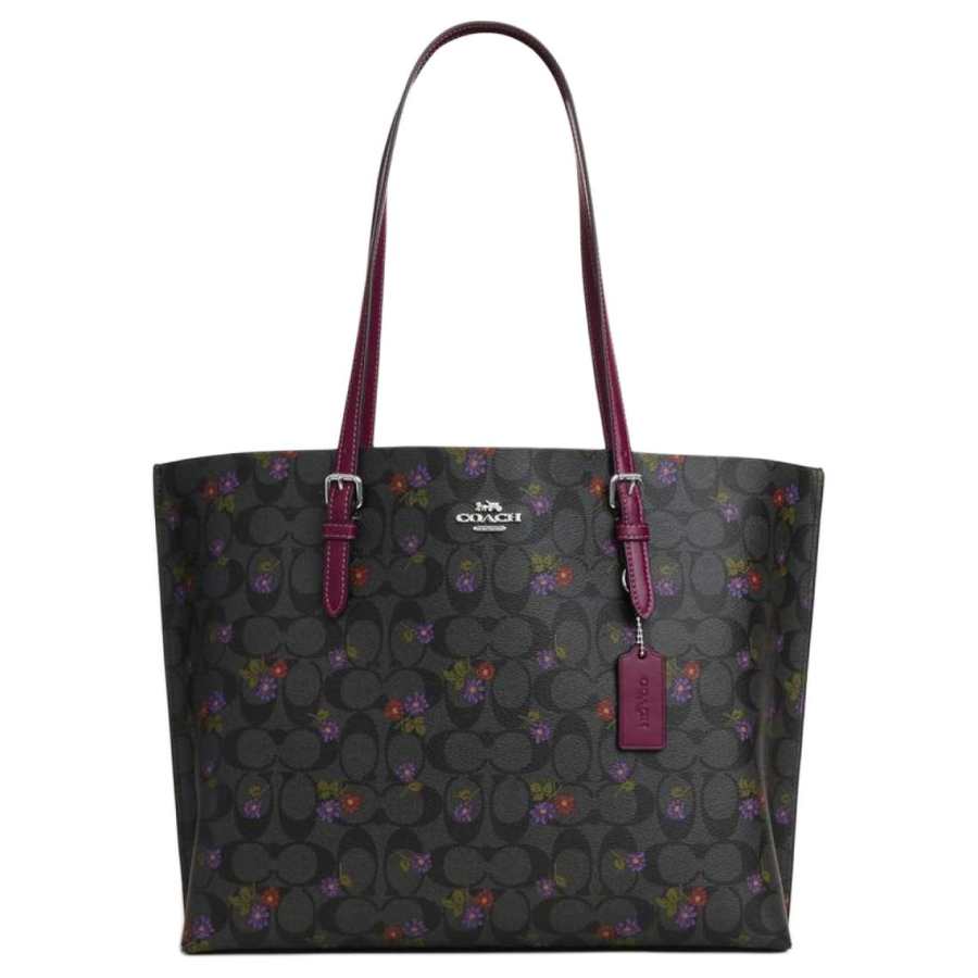 COACH Mollie Coated Canvas Tote Bag, Shopping Bag, Shoulder Bag Large Women's Graphite Dark Berry