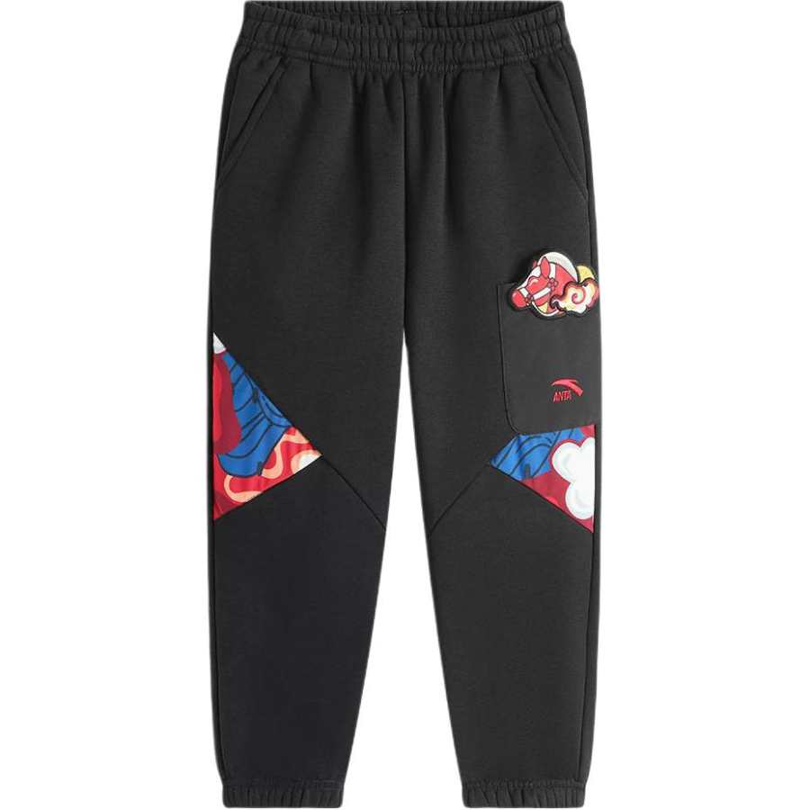 Anta Knitted Sweatpants Fleece Lined Thermal Windproof Cartoon Mid Rise Pants Red New Pants Kids'