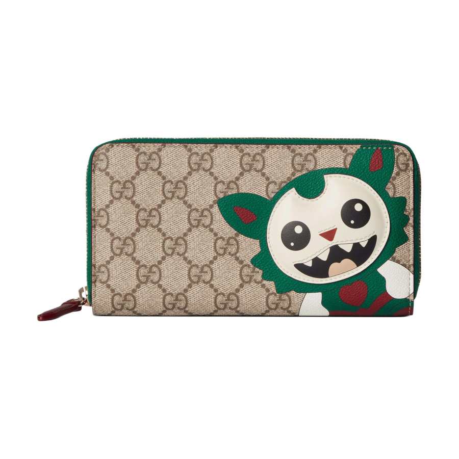 GUCCI Leather Wallet Regular Unisex Beige & Dark Brown
