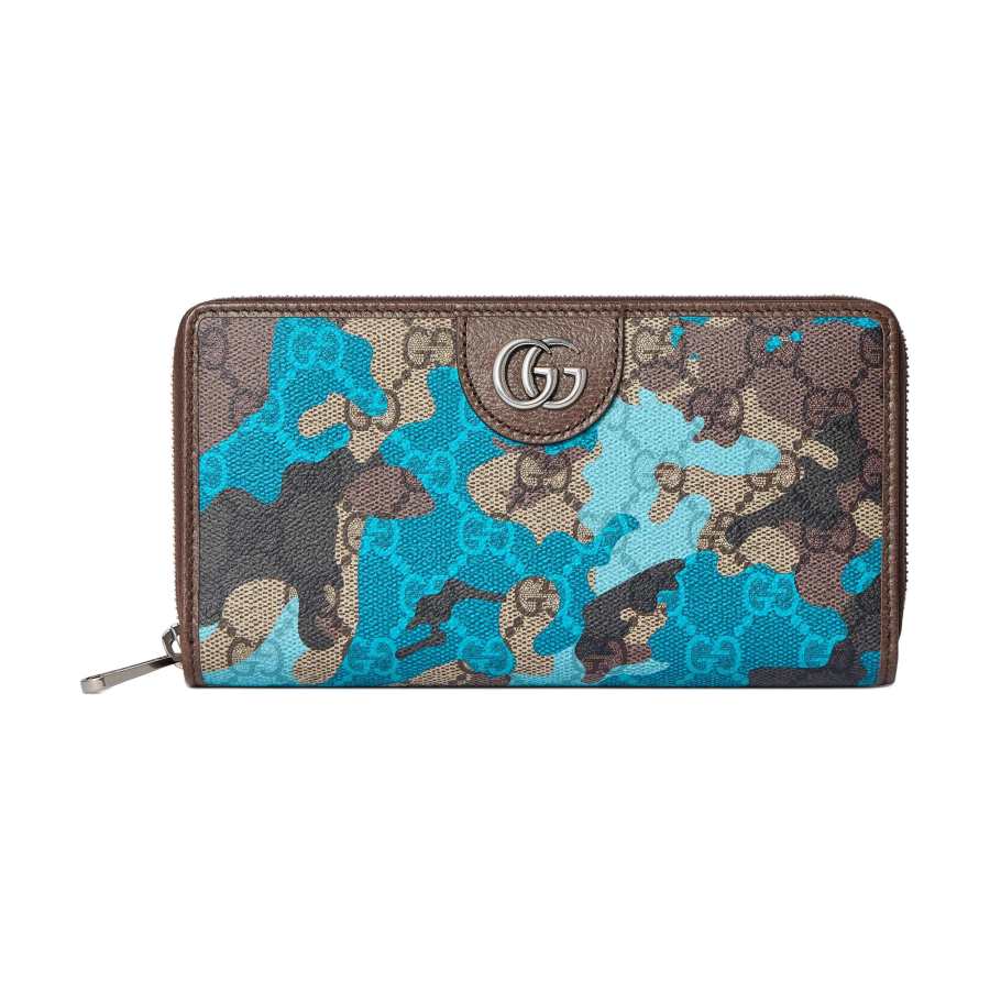 GUCCI Coated Fabric Wallet Women's Light Blue Camouflage