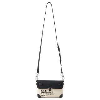 KARL LAGERFELD / Karl Lagerfeld Jeans Cow Leather With Fabric Crossbody Bags Men's Ecru & Black