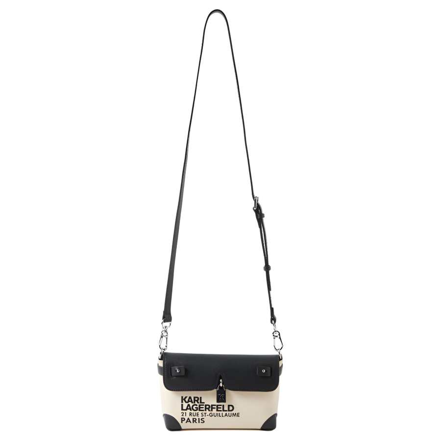 KARL LAGERFELD / Karl Lagerfeld Jeans Cow Leather With Fabric Crossbody Bags Men's Ecru & Black