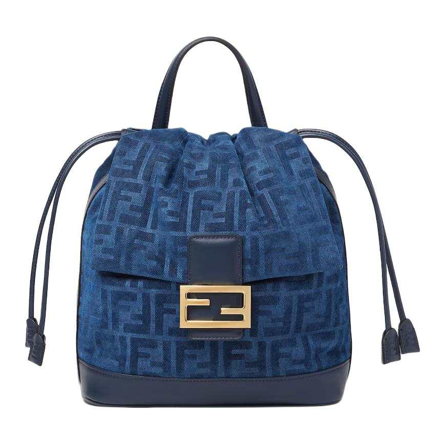 FENDI Fabric With Cow Leather Backpack Women's Dark Blue