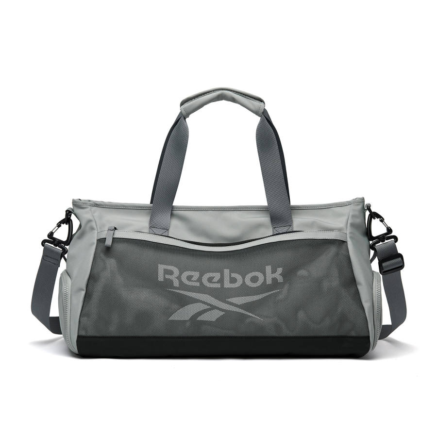 Reebok Fabric Handbag Travel Bag Unisex Silver Gray/Obsidian Black/Khaki