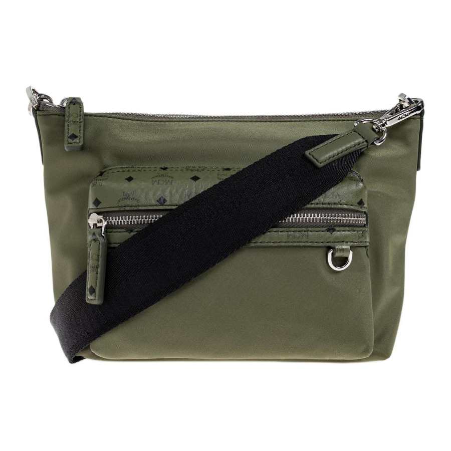 MCM Aren Nylon Fabric Crossbody Bag, Shoulder Bag Small Men's Khaki Green
