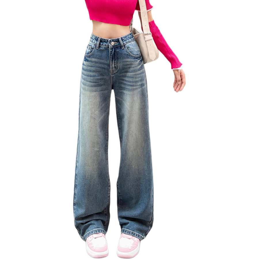 Tonlion Jeans Women's Vintage Blue Moderate Wide Leg Pants
