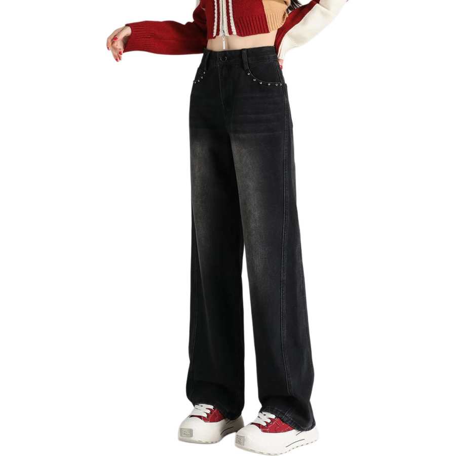 Tonlion Jeans Women's Black Moderate Wide Leg Pants