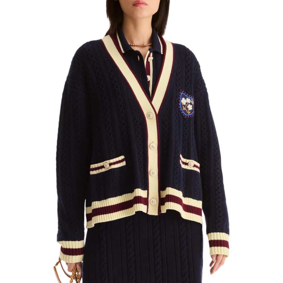 CHANEL Knitwear Women's Marine Blue Lapel Moderate
