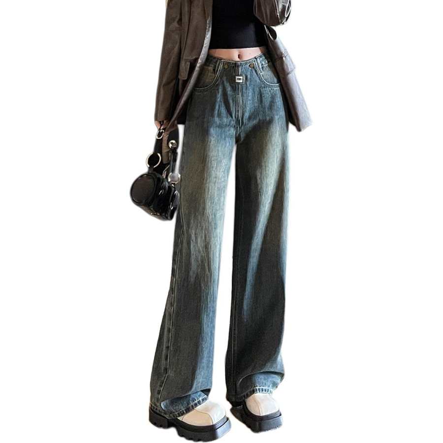 Tonlion Jeans Women's Vintage Blue Moderate Wide Leg Pants